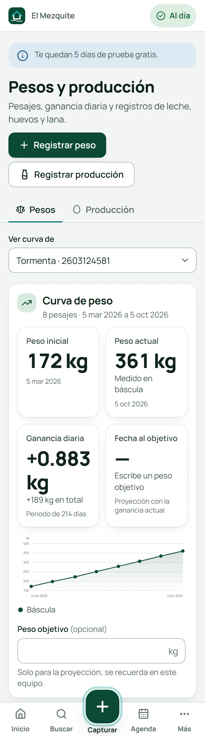 Curva de crecimiento de Tormenta