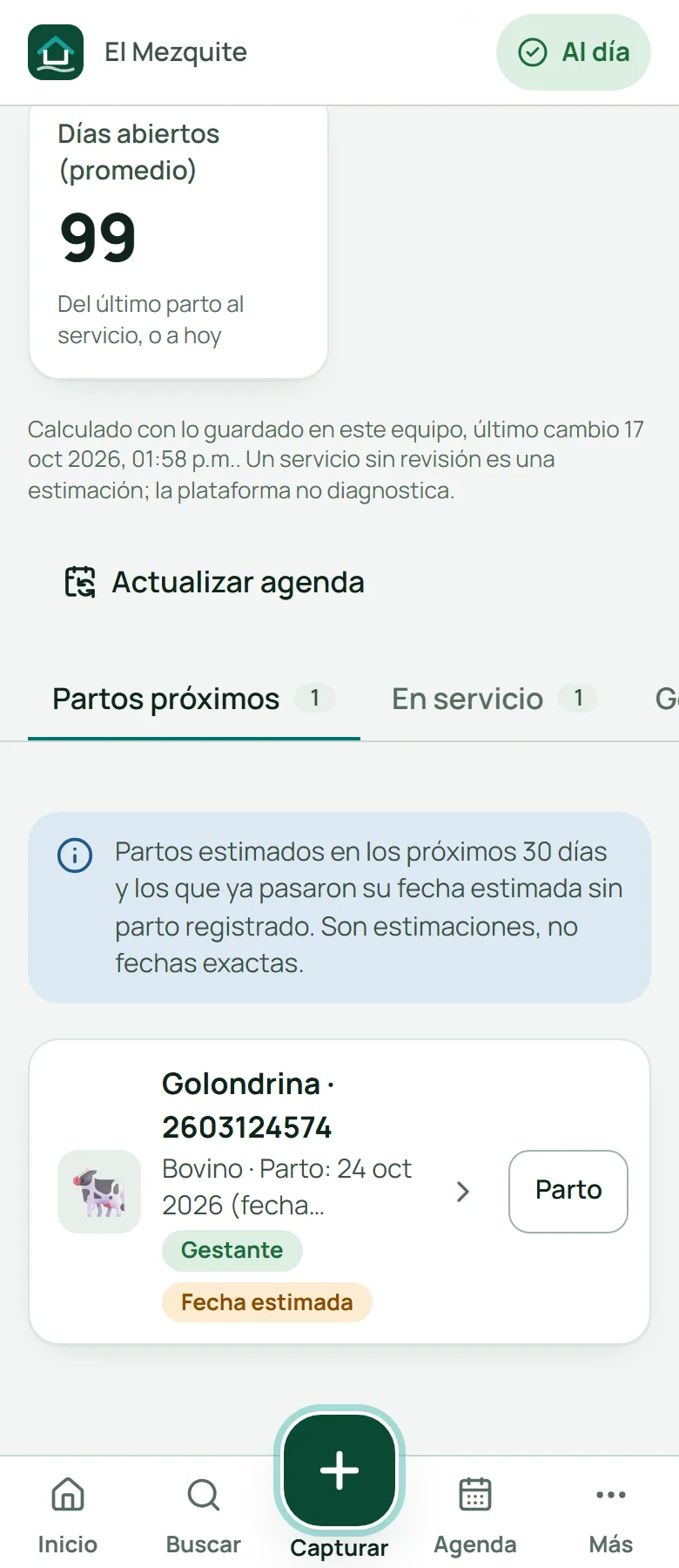 Partos próximos: Golondrina, fecha estimada 24 oct 2026