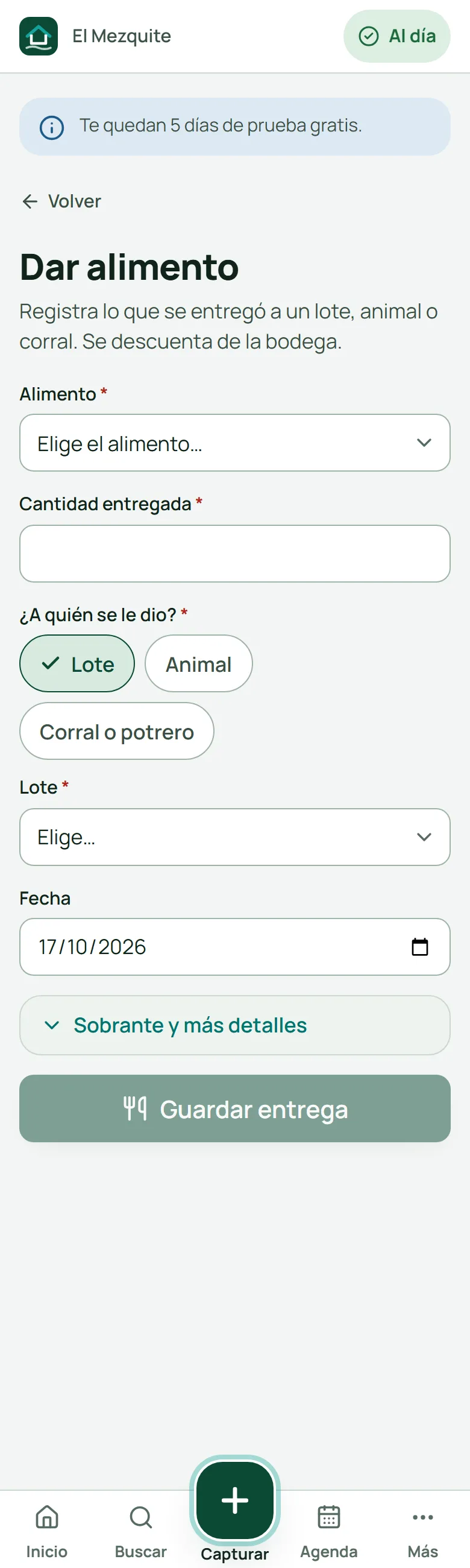 Dar alimento a un lote