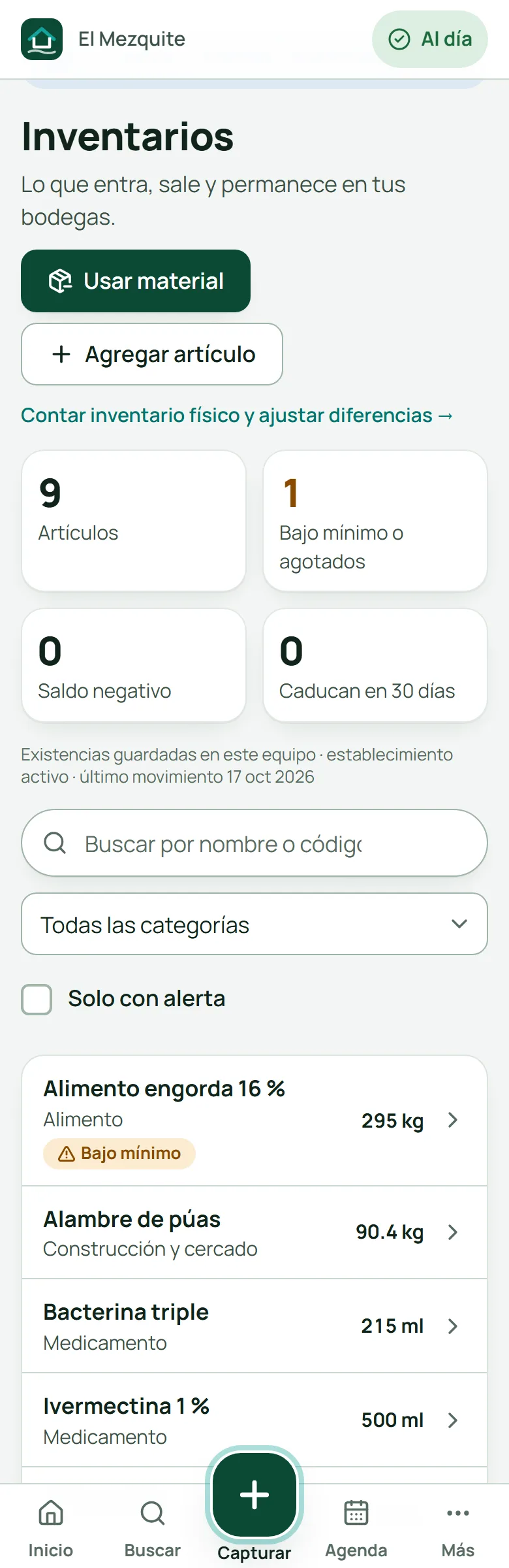Inventarios: artículos con su existencia