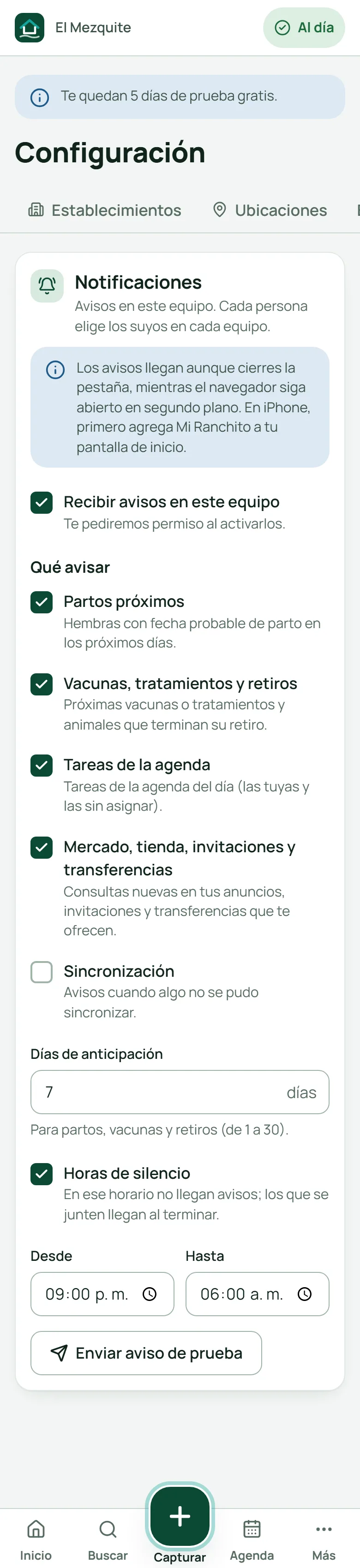 Configuración › Notificaciones