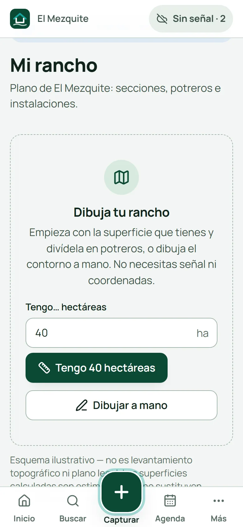 Mi rancho: empezar el plano con las hectáreas