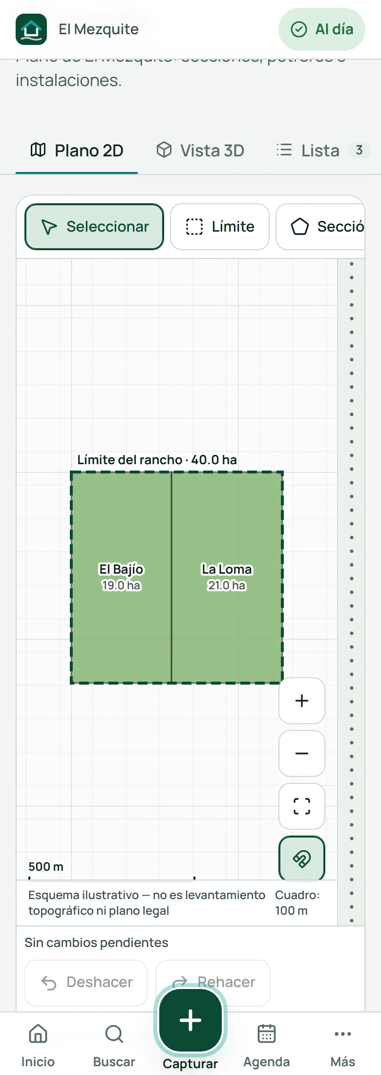 Plano de El Mezquite dividido en dos potreros